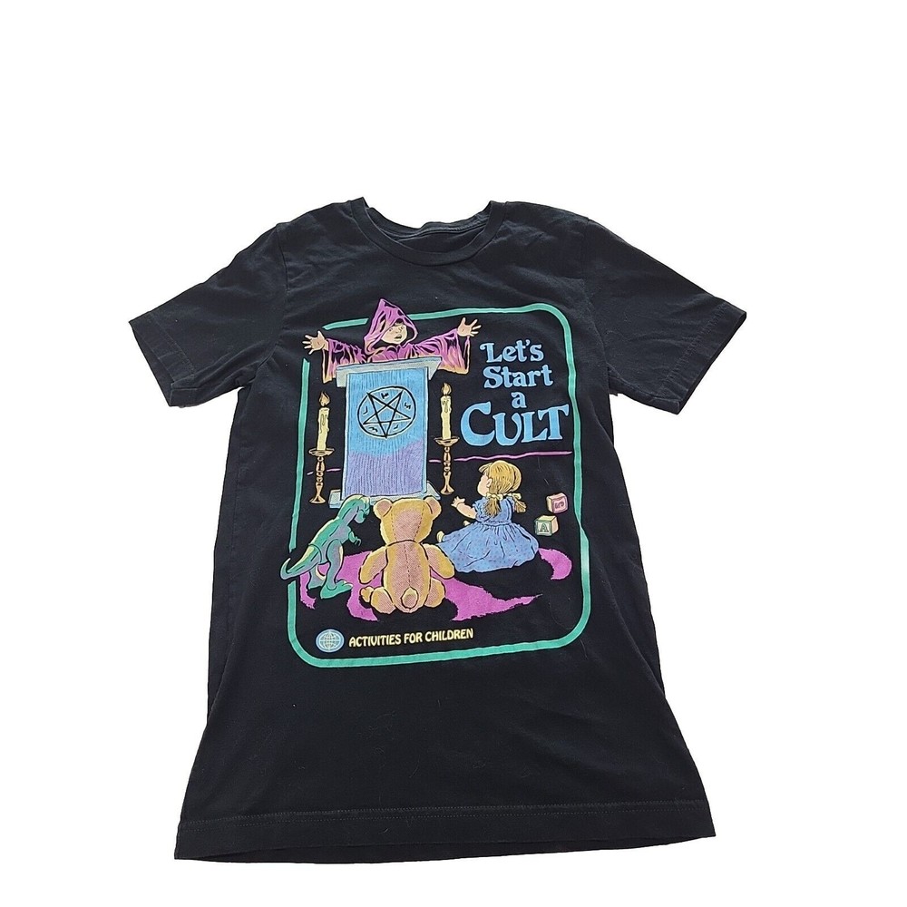 Activities for Children Let's Start a Cult Retro Graphic Tee Men's S Black